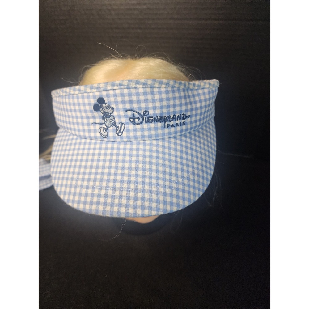 Disneyland Paris Mickey Mouse Gingham Visor Blue White Tie Back NWT